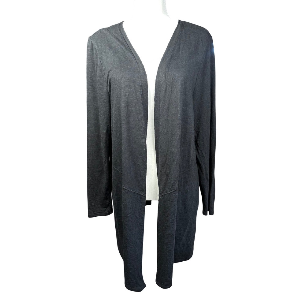 Chicos Open Cardigan Black Large Ultimate Tee Open‎ Front Slub Knit Pockets - Picture 2 of 10